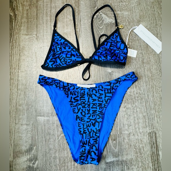 Stella McCartney Other - Stella McCartney**Blue/ Black Logo High Leg Bikini Set***Small $585 NWT